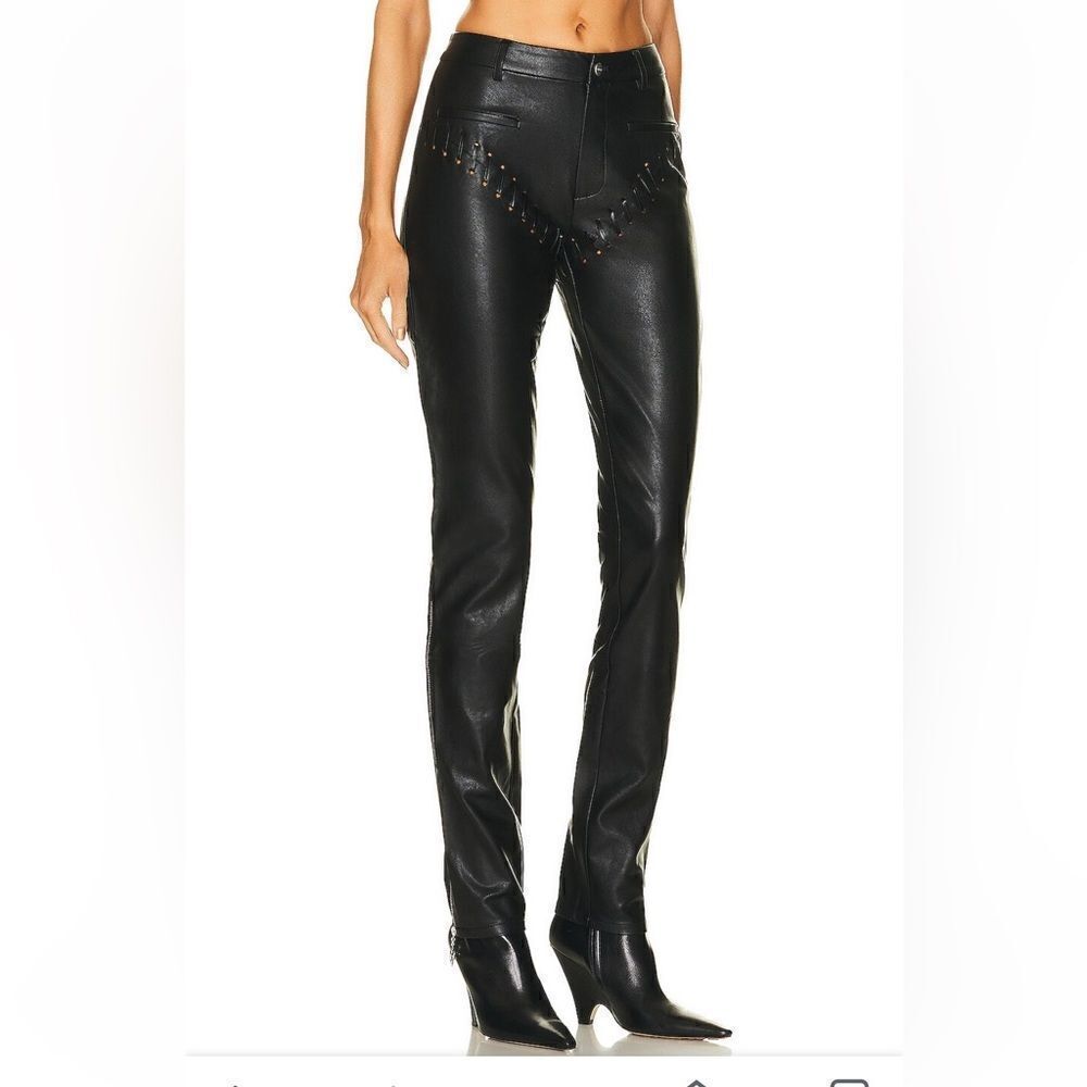 Miaou Jet Pant black faux leather stitched straight leg zippers FWRD $395 S - Picture 2 of 14